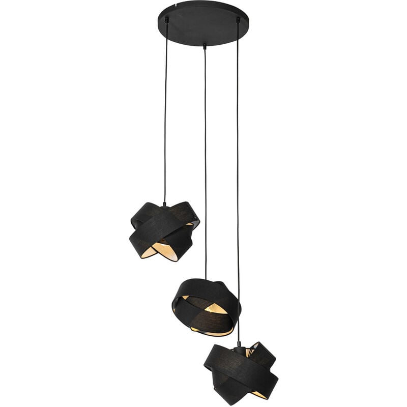 foto del prodotto qazqa lampada a sospensione cloth moderno tessuto,acciaio nero tondo max. 3 x watt