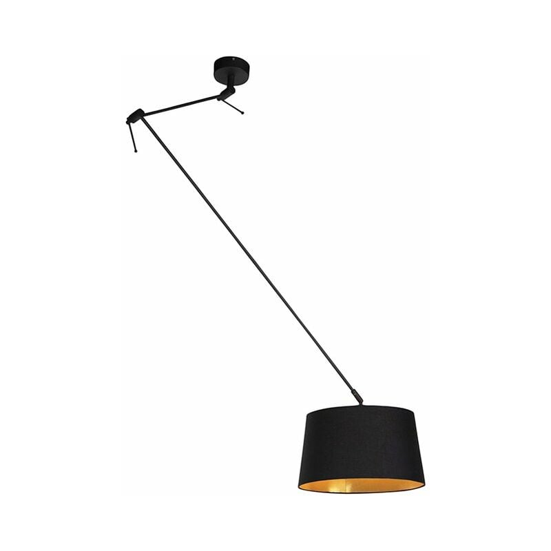 foto del prodotto qazqa lampada a sospensione con paralume blitz moderno acciaio,cotone nero cilindro oblungo tondo max. 1 x watt