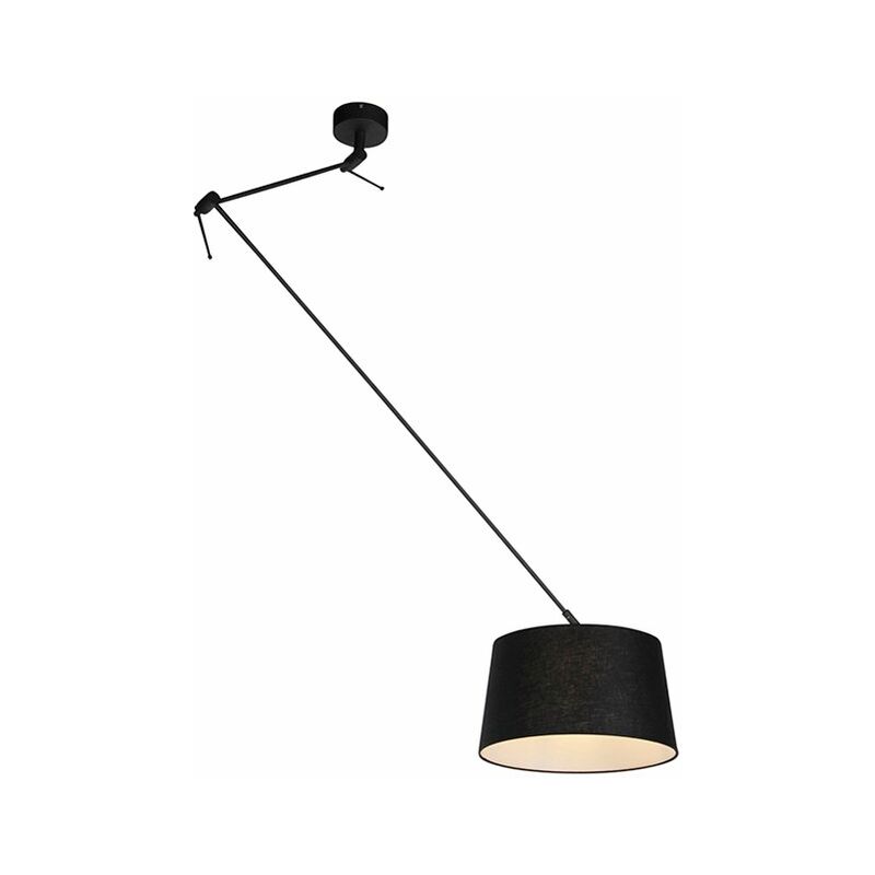 foto del prodotto qazqa lampada a sospensione con paralume blitz moderno lino,acciaio nero cilindro oblungo tondo max. 1 x watt