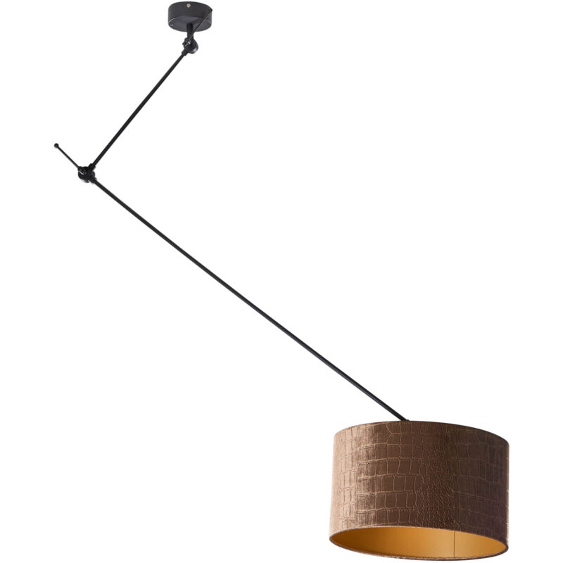foto del prodotto qazqa lampada a sospensione con paralume blitz shade classico acciaio,velluto,tessuto nero bronzo oro tondo max. 1 x watt