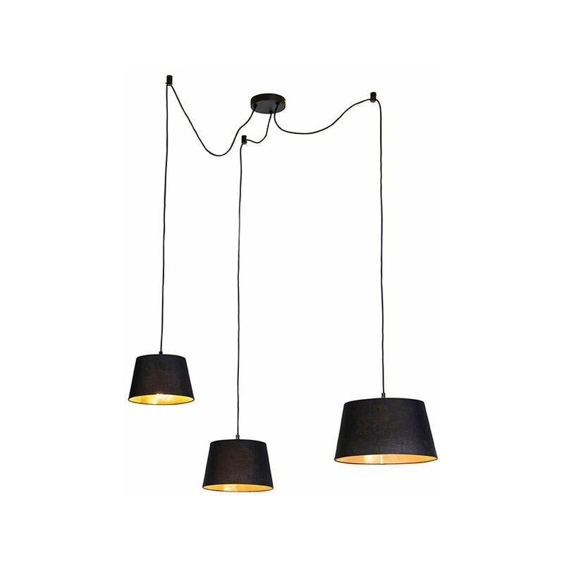 foto del prodotto qazqa lampada a sospensione con paralume cava classico tessuto,acciaio nero cilindro oblungo tondo max. 3 x watt