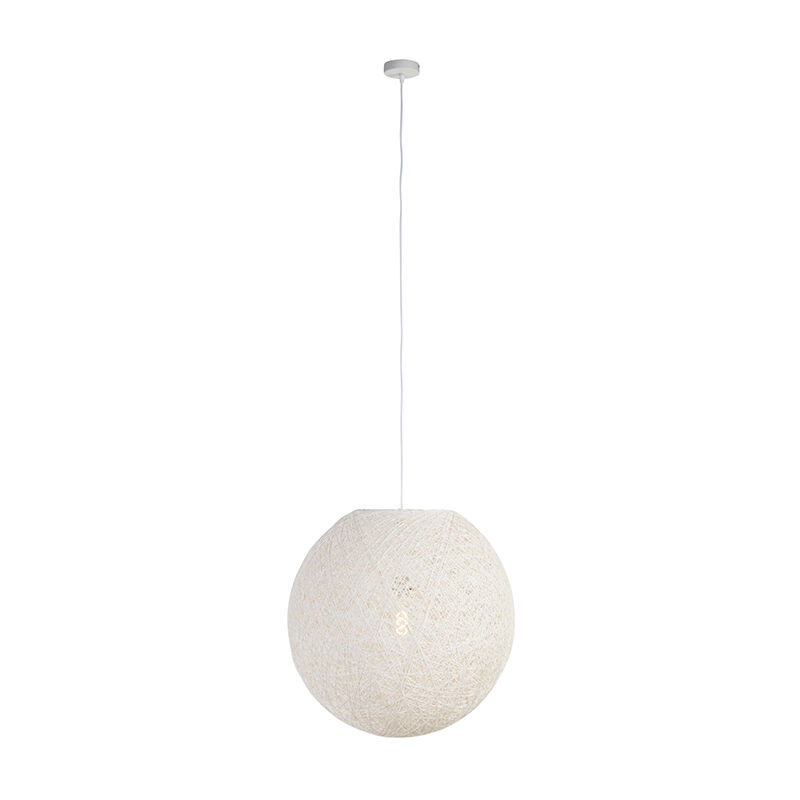 foto del prodotto qazqa lampada a sospensione corda rustico carta,acciaio bianco tondo sfera max. 1 x watt