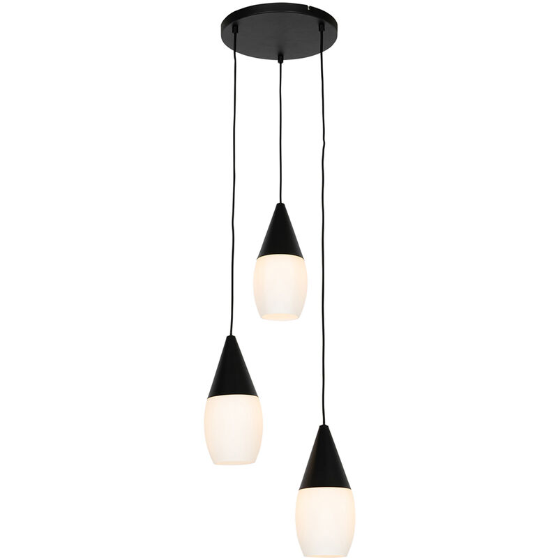 foto del prodotto qazqa lampada a sospensione drop moderno vetro,alluminio bianco nero tondo max. 3 x watt