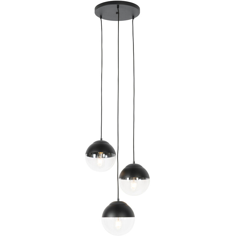 foto del prodotto qazqa lampada a sospensione eclipse retr vetro nero sfera max. 3 x watt