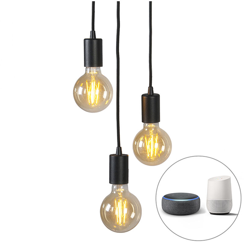 foto del prodotto qazqa lampada a sospensione facil design nero cilindro e27 max. 3 x 4.9 watt