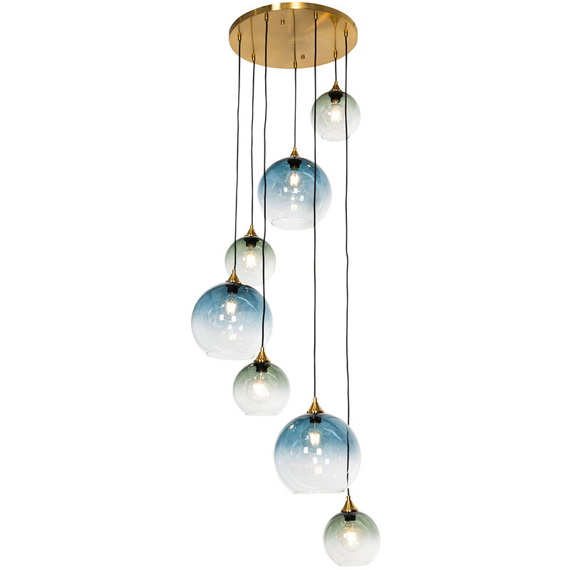 foto del prodotto qazqa lampada a sospensione grande sandra art d co vetro,acciaio ottone blu oblungo tondo max. 7 x watt