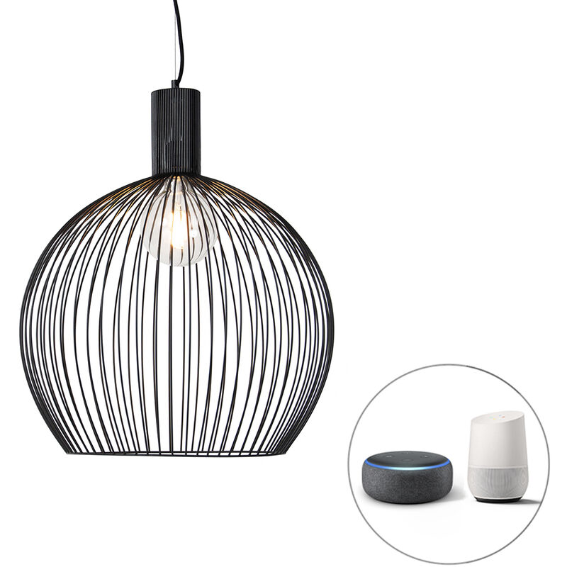 foto del prodotto qazqa lampada a sospensione grande wire moderno acciaio nero oblungo e27 max. 1 x 4.9 watt