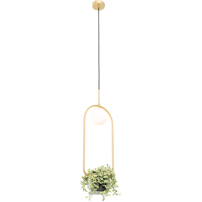 foto del prodotto qazqa lampada a sospensione isabella art d co acciaio,vetro oro ottone bianco ovale max. 1 x watt