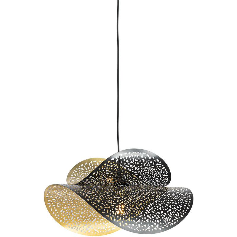 foto del prodotto qazqa lampada a sospensione japke orientale acciaio nero oro tondo max. 1 x watt