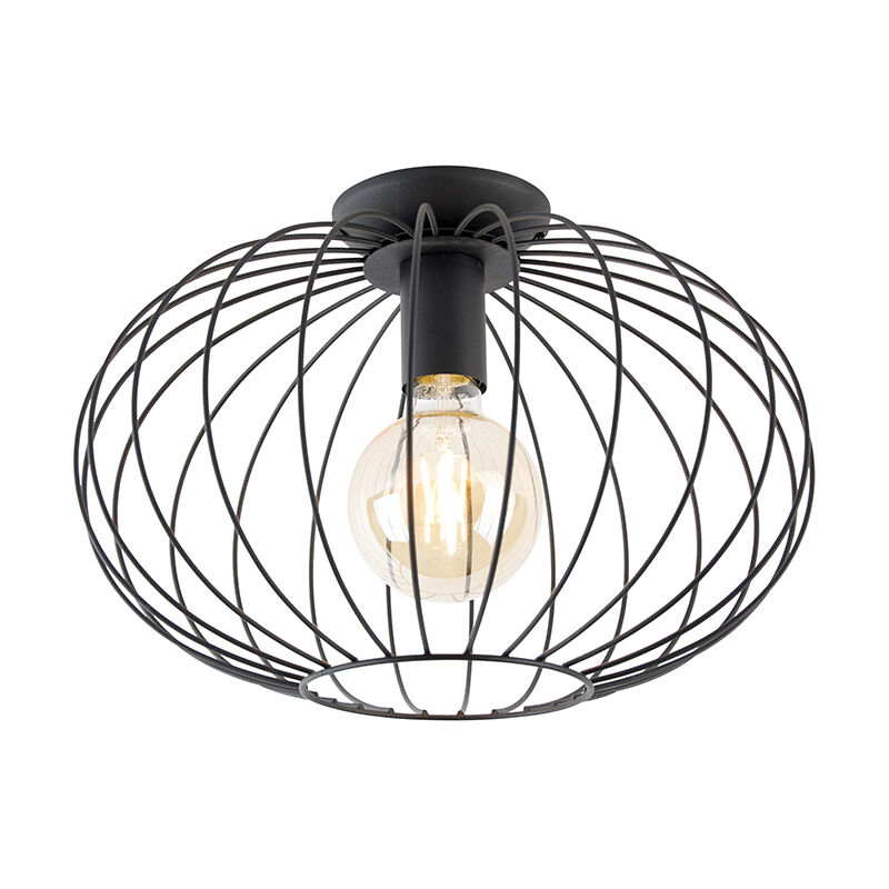 foto del prodotto qazqa lampada a sospensione margarita design acciaio nero tondo e27 max. 1 x 4.9 watt