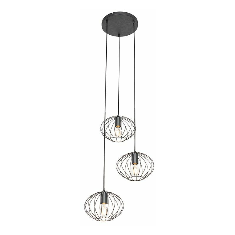 foto del prodotto qazqa lampada a sospensione margarita design acciaio nero tondo max. 3 x watt