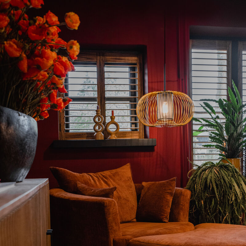 foto del prodotto qazqa lampada a sospensione marnie design acciaio nero oro ottone tondo max. 1 x watt