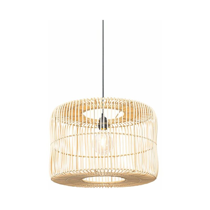 foto del prodotto qazqa lampada a sospensione maud orientale malacca,acciaio legno nero tondo max. 1 x watt