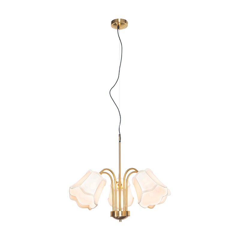 foto del prodotto qazqa lampada a sospensione nona classico tessuto,acciaio bianco oro ottone tondo max. 5 x watt
