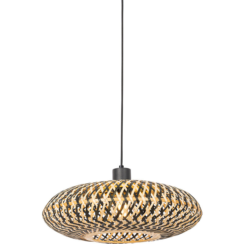 foto del prodotto qazqa lampada a sospensione ostrava orientale bamboo,acciaio nero tondo max. 1 x watt