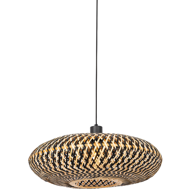 foto del prodotto qazqa lampada a sospensione ostrava orientale bamboo,acciaio nero tondo max. 1 x watt