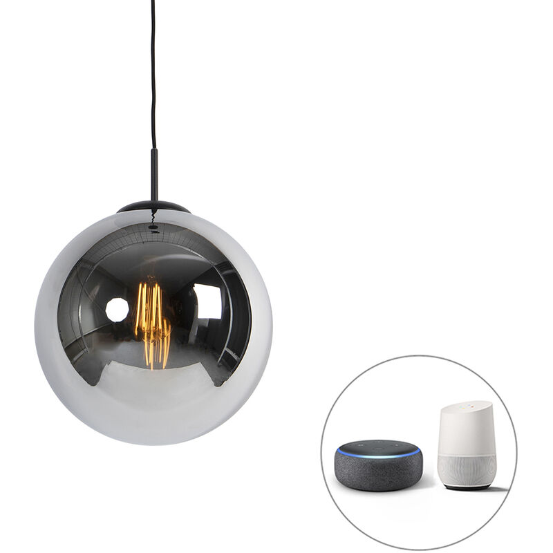 foto del prodotto qazqa lampada a sospensione pallon art d co vetro,acciaio cromo nero sfera oblungo e27 max. 1 x 7 watt