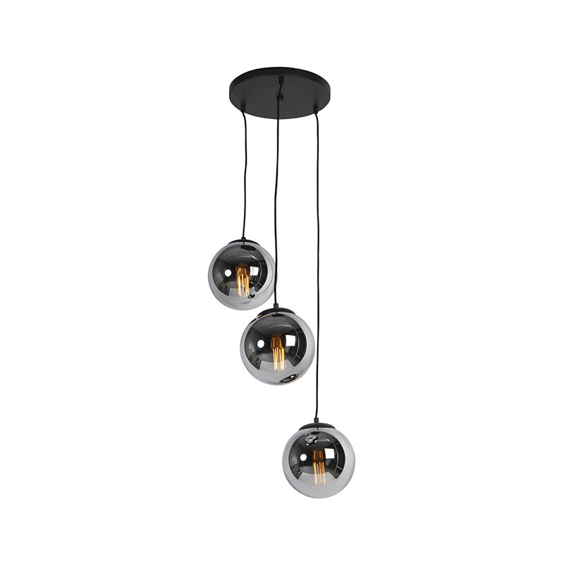foto del prodotto qazqa lampada a sospensione pallon art d co vetro,acciaio nero argento sfera oblungo e27 max. 3 x 7 watt