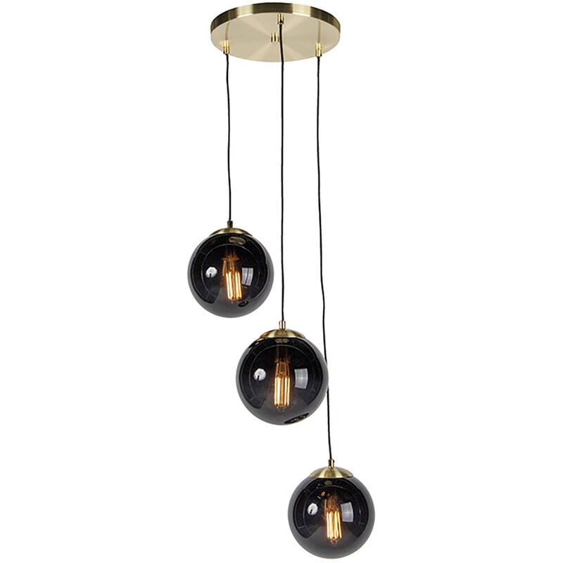 foto del prodotto qazqa lampada a sospensione pallon art d co vetro,acciaio nero oro sfera oblungo e27 max. 3 x 7 watt
