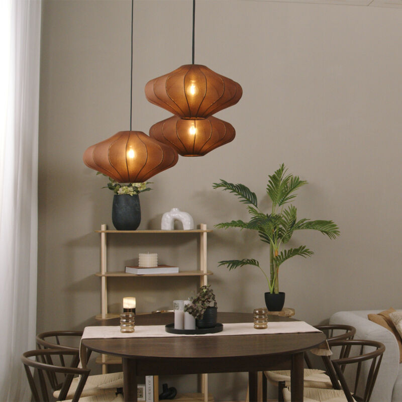 foto del prodotto qazqa lampada a sospensione plu japandi tessuto,metallo marrone tondo max. 3 x watt