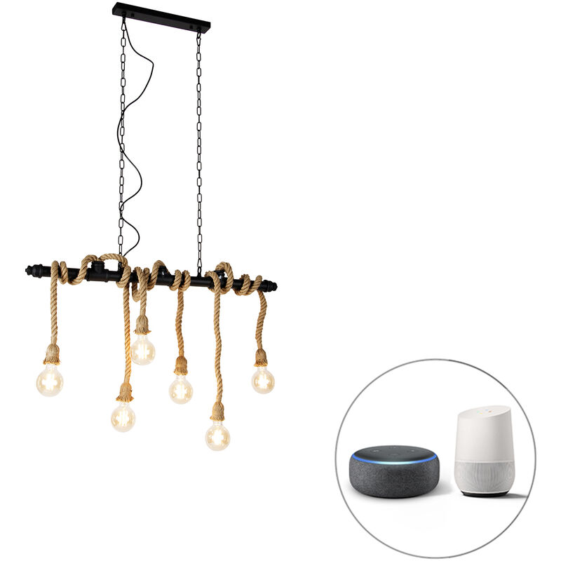 foto del prodotto qazqa lampada a sospensione plural hl industriale acciaio,corda nero marrone oblungo cilindro e27 max. 6 x 4.9 watt