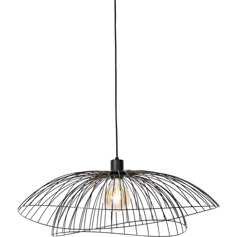 foto del prodotto qazqa lampada a sospensione pua design acciaio nero tondo e27 max. 1 x 4.9 watt