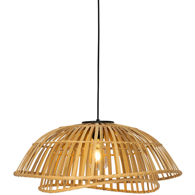 foto del prodotto qazqa lampada a sospensione pua orientale bamboo,acciaio legno tondo max. 1 x watt