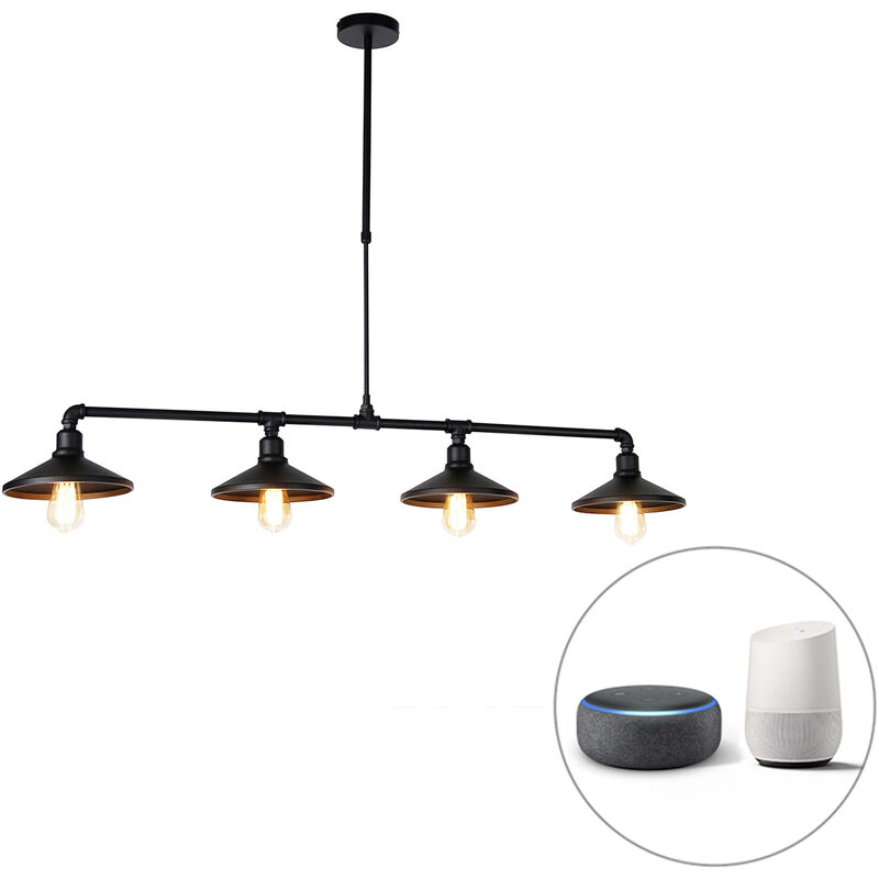 foto del prodotto qazqa lampada a sospensione regolabile in altezza laser hl rustico acciaio nero tondo oblungo e27 max. 4 x 7 watt