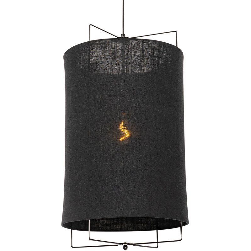 foto del prodotto qazqa lampada a sospensione rich design tessuto,acciaio nero cilindro max. 1 x watt