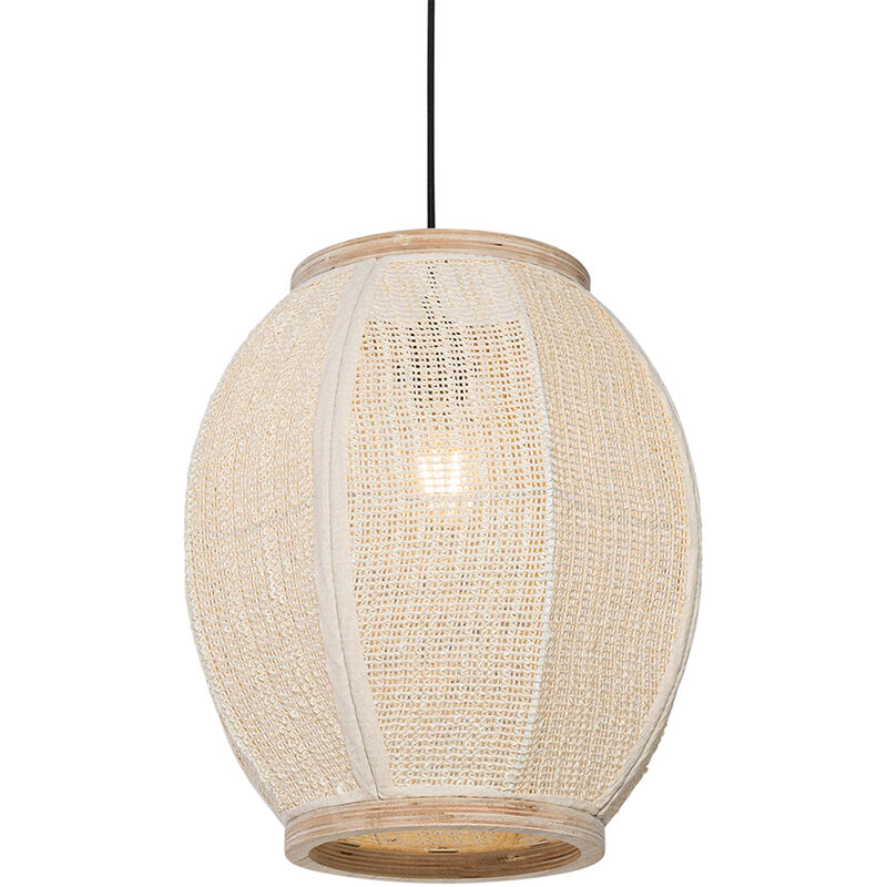 foto del prodotto qazqa lampada a sospensione rob orientale tessuto,acciaio,legno bianco legno ovale max. 1 x watt