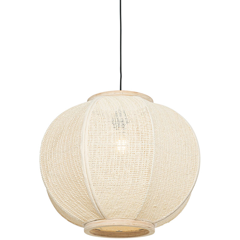 foto del prodotto qazqa lampada a sospensione rob orientale tessuto,acciaio,legno bianco legno tondo max. 1 x watt