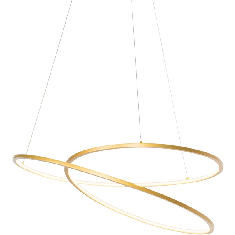 foto del prodotto qazqa lampada a sospensione rowan design acciaio,alluminio,plastico oro ottone tondo non sostituibile led max. 1 x 40 watt