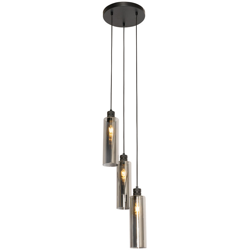 foto del prodotto qazqa lampada a sospensione stavelot moderno vetro,acciaio nero grigio tondo max. 3 x watt