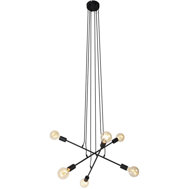 foto del prodotto qazqa lampada a sospensione sydney moderno acciaio nero oblungo max. 6 x watt