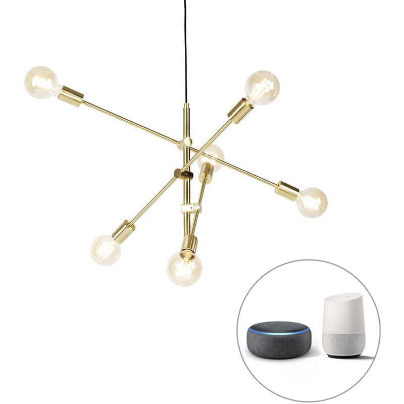 foto del prodotto qazqa lampada a sospensione sydney retr acciaio ottone oblungo e27 max. 1 x 4.9 watt