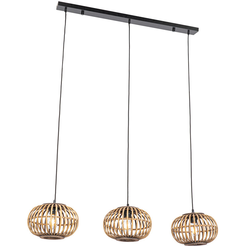 foto del prodotto qazqa lampada a sospensione tavolo soggiorno amira orientale bamboo,acciaio legno nero oblungo max. 3 x watt