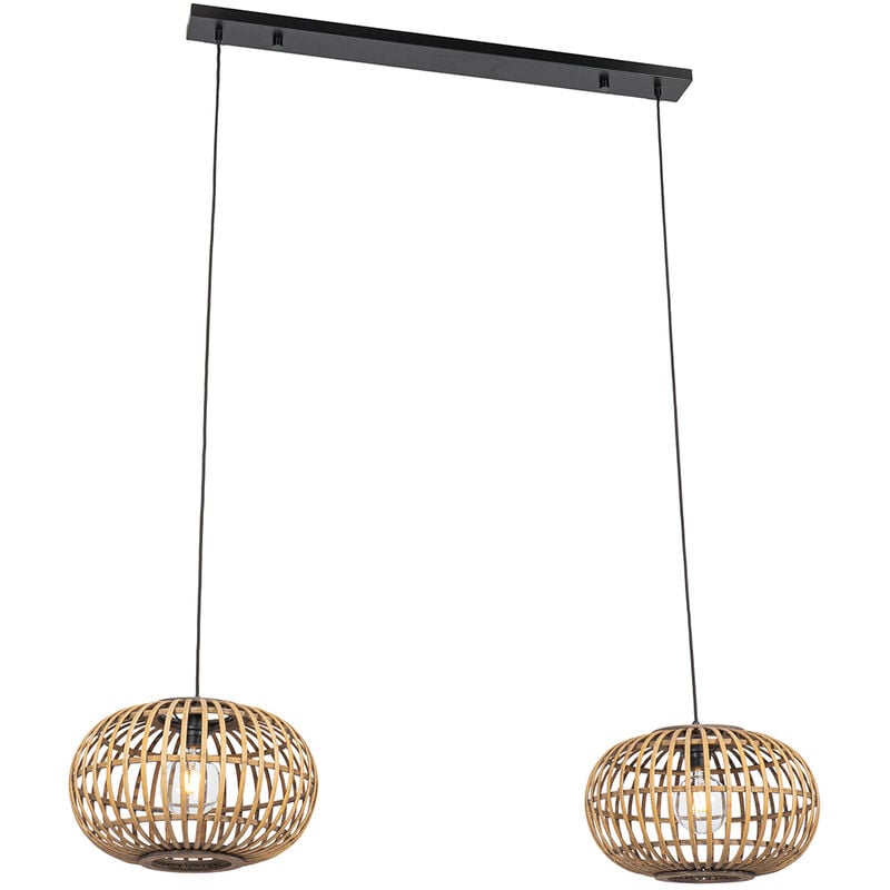 foto del prodotto qazqa lampada a sospensione tavolo soggiorno amira orientale bamboo,acciaio legno oblungo max. 2 x watt