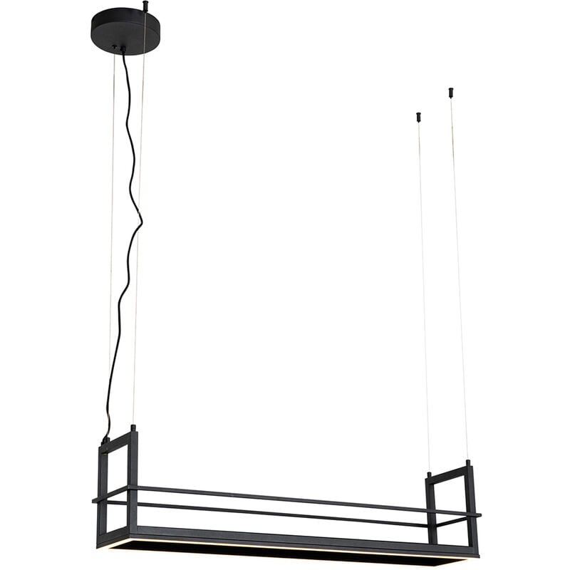 foto del prodotto qazqa lampada a sospensione tavolo soggiorno cage industriale acciaio nero allungato non sostituibile led max. 1 x 35 watt