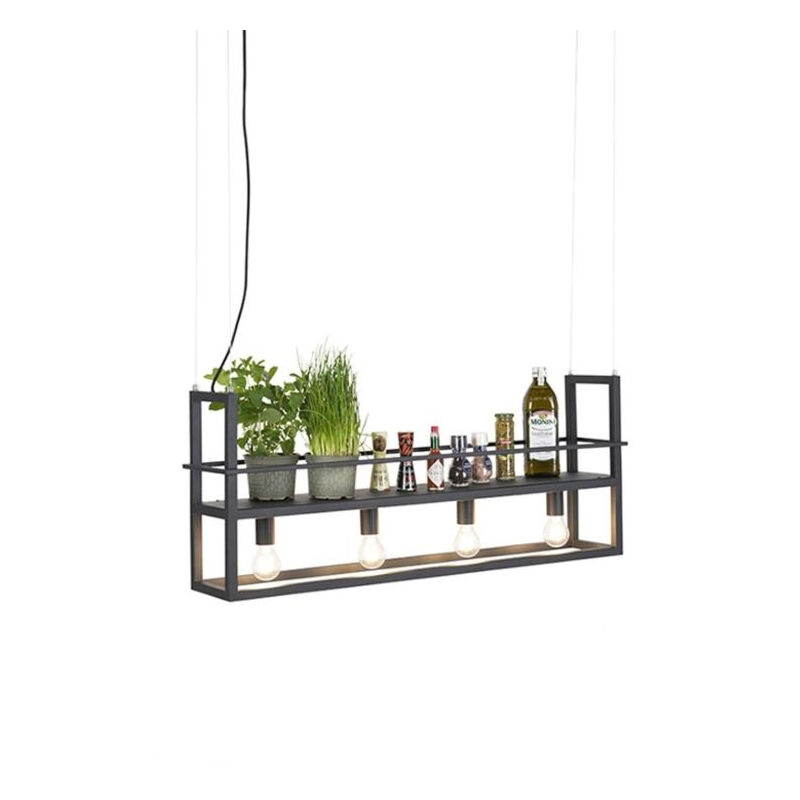 foto del prodotto qazqa lampada a sospensione tavolo soggiorno cage rack moderno acciaio nero oblungo e27 max. 4 x 7 watt