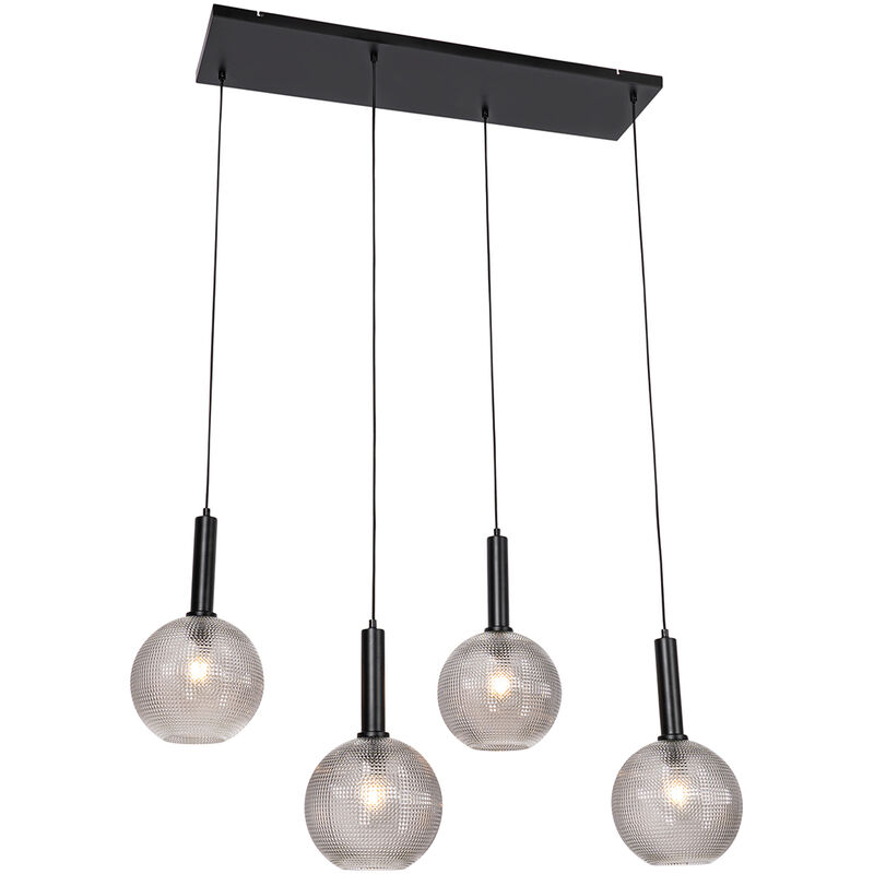 foto del prodotto qazqa lampada a sospensione tavolo soggiorno chico design vetro,acciaio nero trasparente oblungo max. 4 x watt