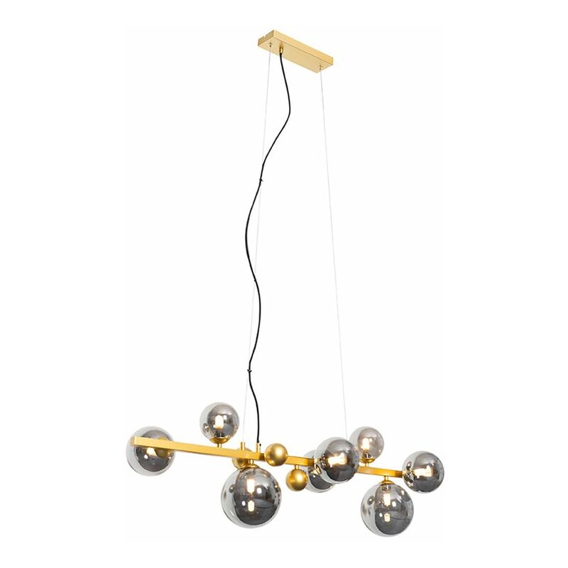 foto del prodotto qazqa lampada a sospensione tavolo soggiorno david art d co acciaio,vetro oro ottone grigio oblungo max. 8 x watt