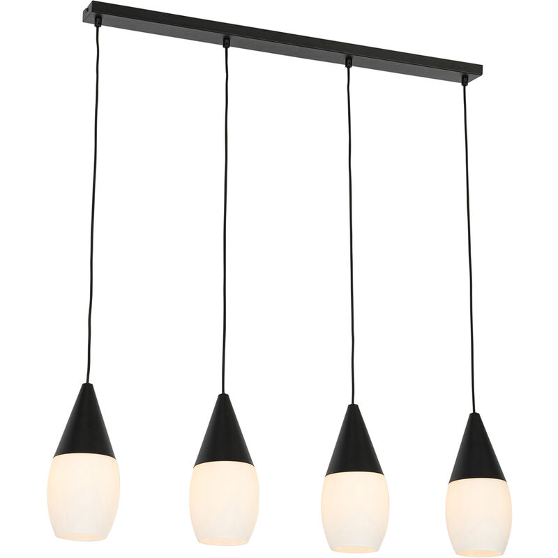 foto del prodotto qazqa lampada a sospensione tavolo soggiorno drop moderno vetro,alluminio bianco nero oblungo max. 4 x watt