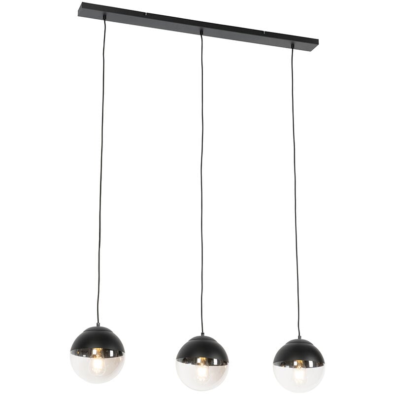 foto del prodotto qazqa lampada a sospensione tavolo soggiorno eclipse retr vetro,acciaio nero oblungo max. 3 x watt