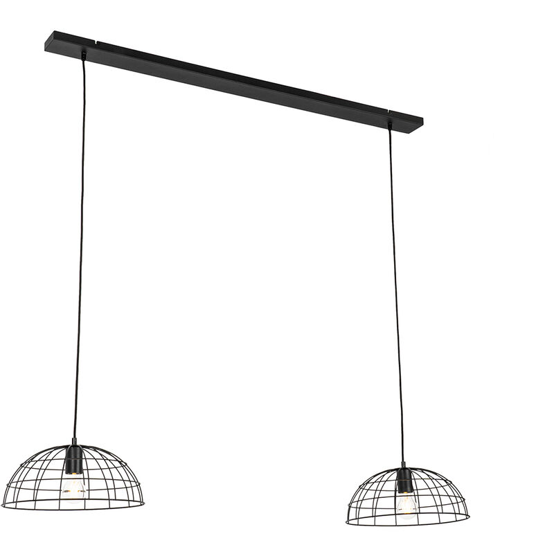foto del prodotto qazqa lampada a sospensione tavolo soggiorno hanze industriale acciaio nero oblungo max. 2 x watt