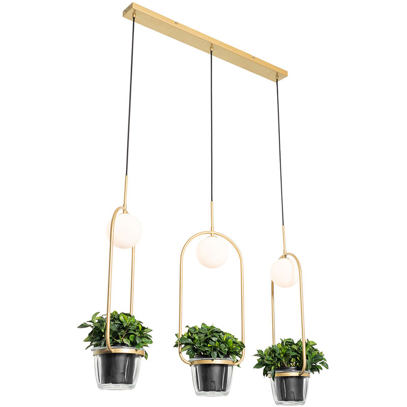 foto del prodotto qazqa lampada a sospensione tavolo soggiorno isabella art d co acciaio,vetro oro ottone bianco oblungo max. 3 x watt