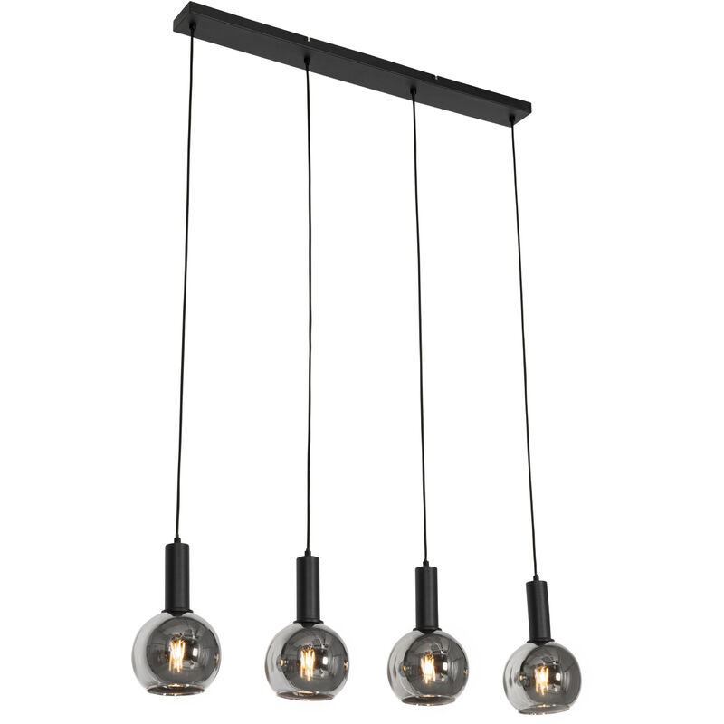 foto del prodotto qazqa lampada a sospensione tavolo soggiorno josje art d co vetro,acciaio nero grigio oblungo max. 4 x watt
