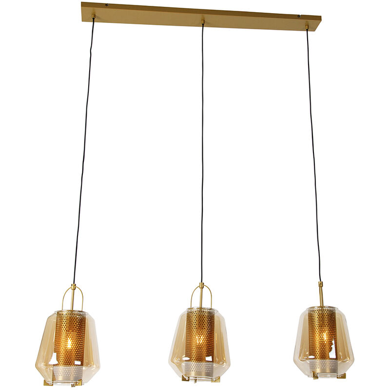 foto del prodotto qazqa lampada a sospensione tavolo soggiorno kevin art d co vetro,acciaio oro ottone arancia oblungo max. 3 x watt