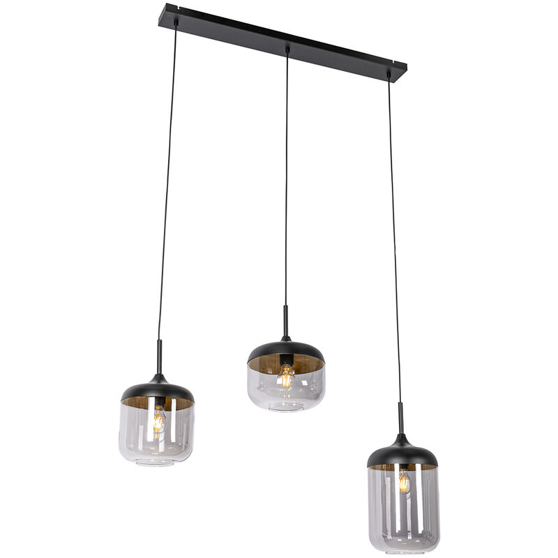 foto del prodotto qazqa lampada a sospensione tavolo soggiorno kyan design vetro,acciaio grigio nero oro ottone oblungo max. 3 x watt