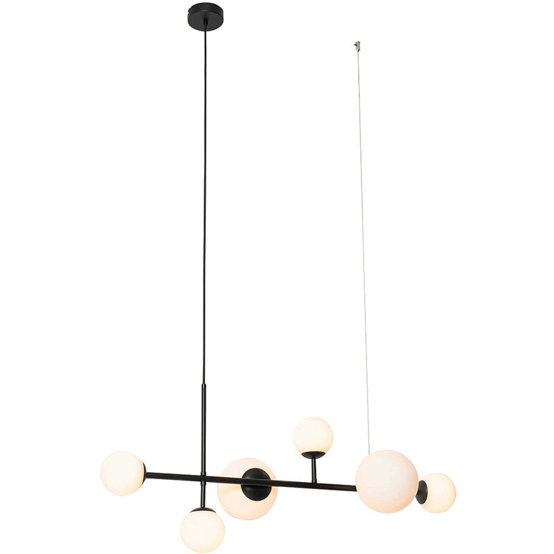 foto del prodotto qazqa lampada a sospensione tavolo soggiorno monaco moderno acciaio nero bianco oblungo max. 6 x watt