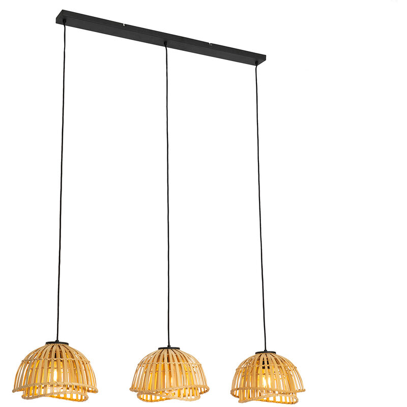 foto del prodotto qazqa lampada a sospensione tavolo soggiorno pua orientale bamboo,acciaio legno nero oblungo max. 3 x watt